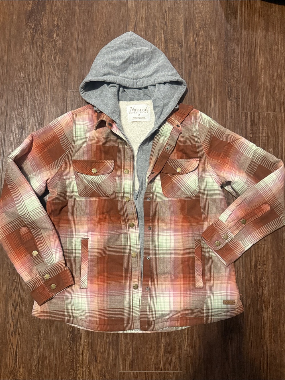Natural Reflections Rust Plaid Hooded Flannel Jacket